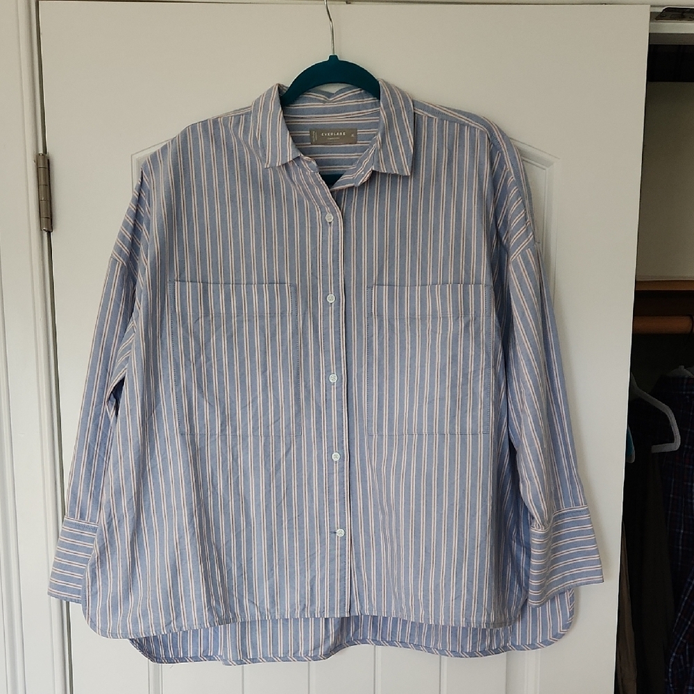 Everlane the Boxy Oxford Blue and White Casual Button Down Shirt